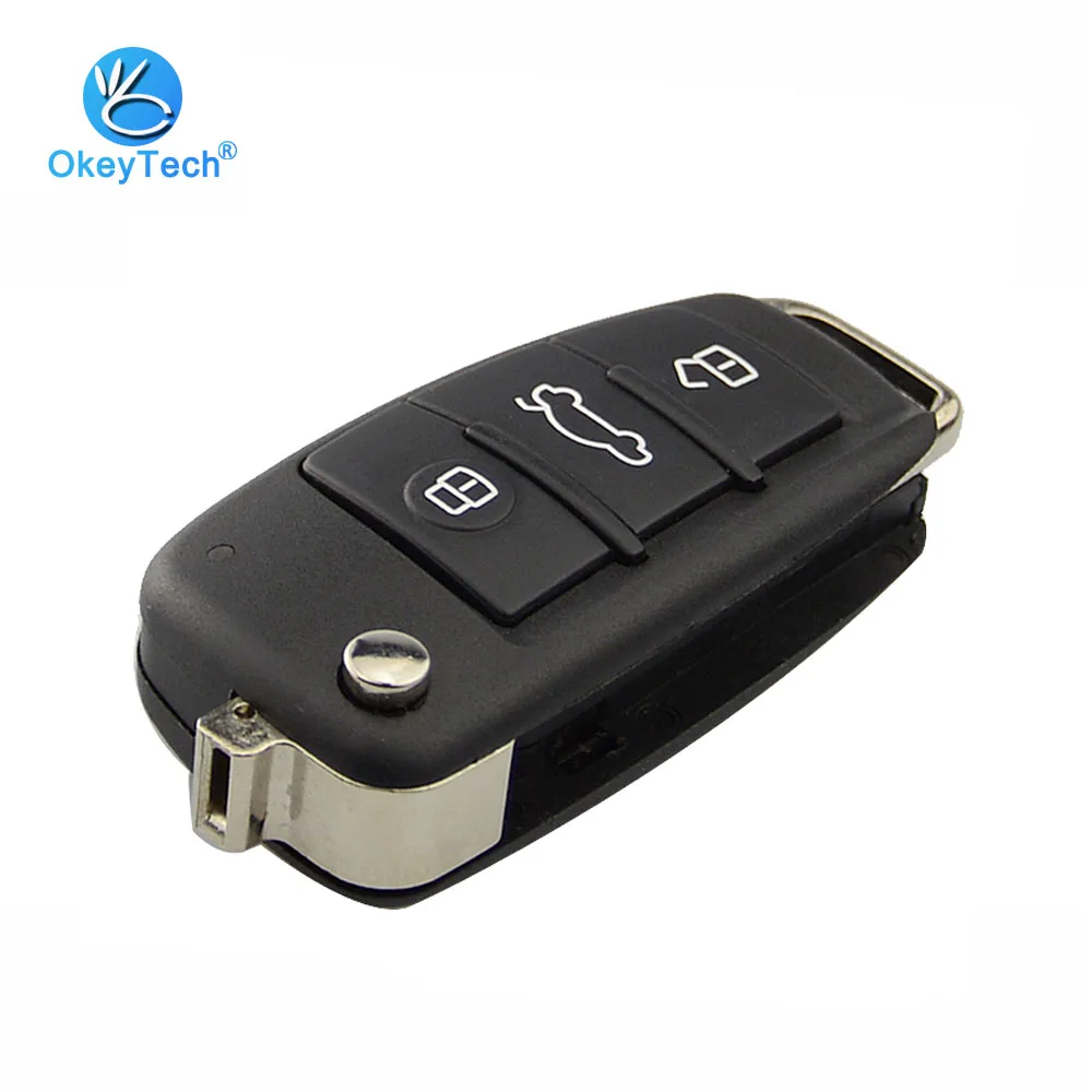 OkeyTech-3 Botão Flip Fold Shell Chave do Carro Remoto, Entrada Keyless, KD, Capa para Audi A6L, Q7, A2, A3, A4, A6, A6L, A8, TT, Sem Lâmina