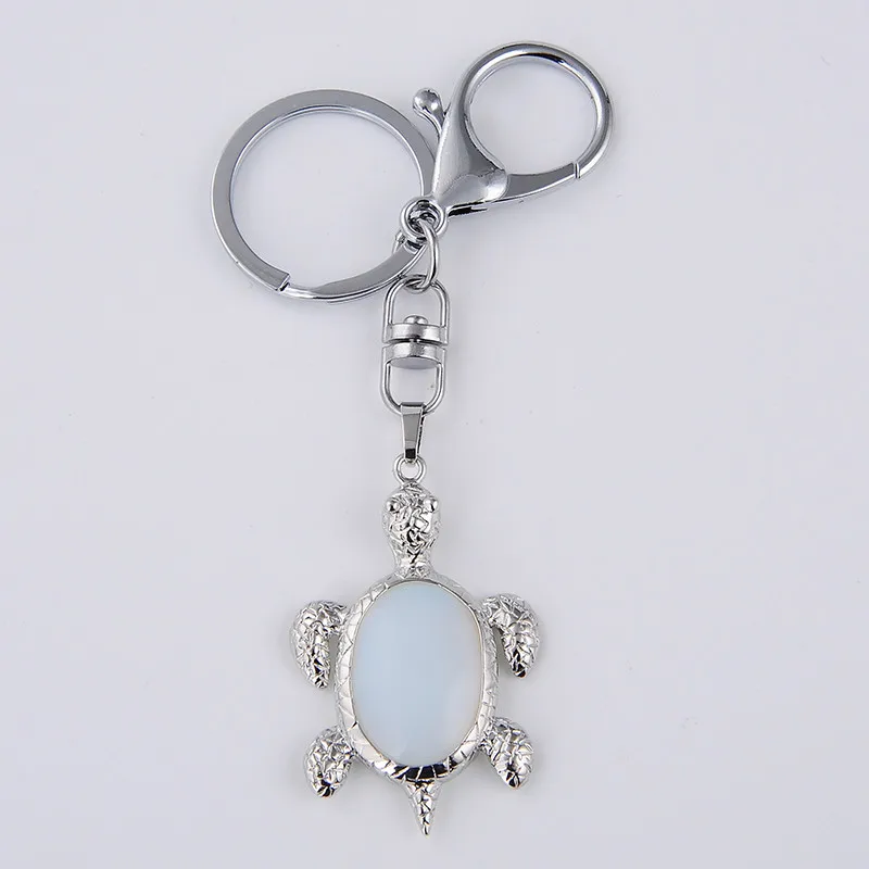 Cute Lovely Turtle Dangle Natural Stone Keychain Handbag Purse Holder Amethysts Opal Malachite Quartz Car Clasps Key Rings