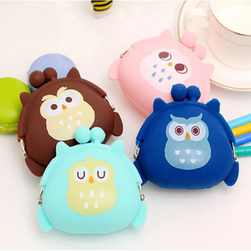 Cute Mini Owl Buckle Earphone Box Cartoon Silicone Hand-held Bag Headphones Box For Student Children Girl Gift Key Colorful Coin