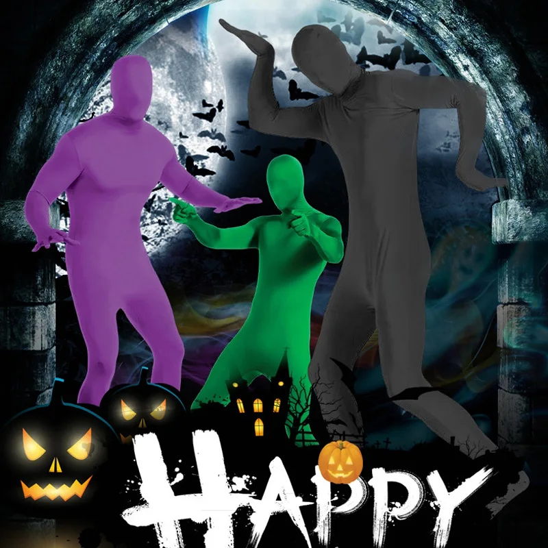 Niños Cosplay adulto Halloween ropa capa Invisible Ninja nocturna mono invisibilidad de piel apretado traje Zentai de cuerpo entero