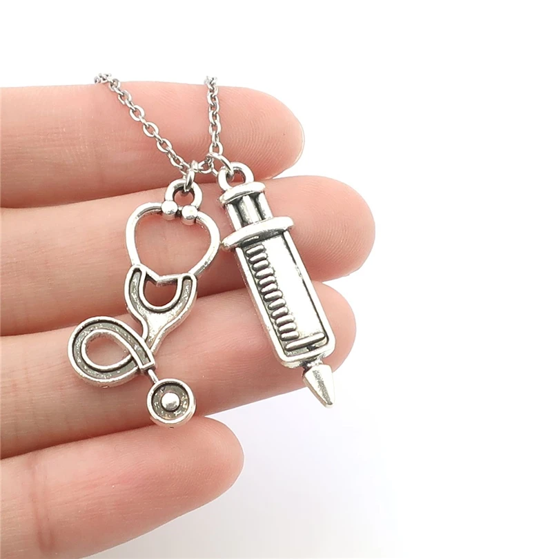 Medical Stethoscope Syringe Pendant Necklace Medical Students Doctor Nurse Necklace Graduation Gifts