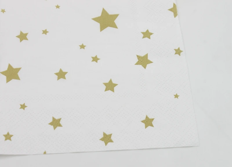 [RainLoong] 3Plys Beverage Gold Foil Paper Napkin Five-pointed Star Festive & Party Supply Tissue Serviettes Decoupage 25cm*25cm