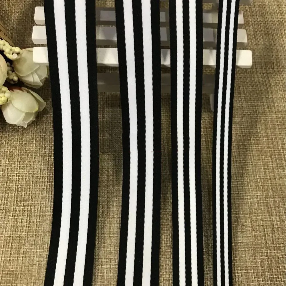 Hot 25MM Black and White bottom White stripe grosgrain ribbon DIY clothing sewing fabric supplies backpack Accessories ruban