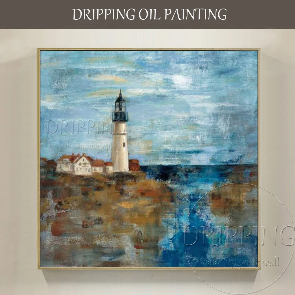 

Artist Hand-painted High Quality Impressionist Landscape Lighthouse Oil Painting for Living Room Decor Abstract Canvas Painting