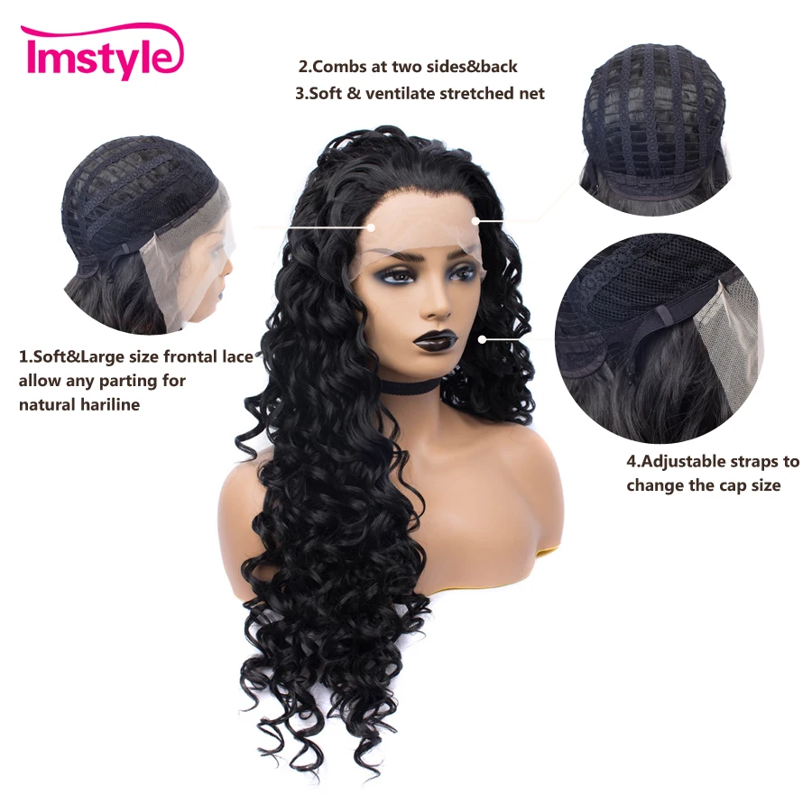 Imstyle Synthetic Lace Front Wigs Long Black Curly Wigs For Women Lace Wig Heat Resistant Fiber Natural Hair Wig