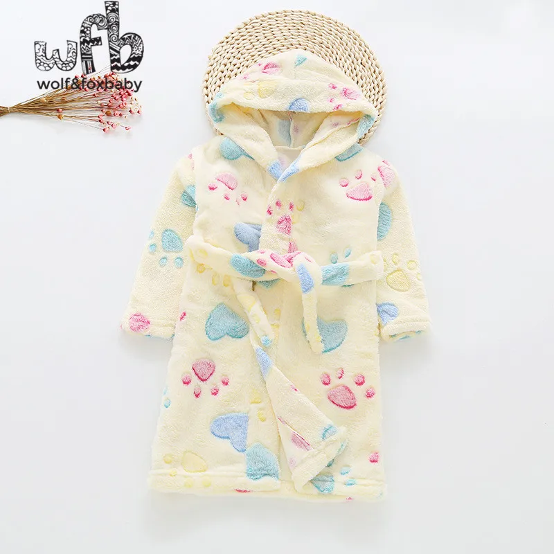 Retail 2-10 years cotton dressing gowns flannel home gown children's home clothes line with bathrobe pajamas autumn fall winter