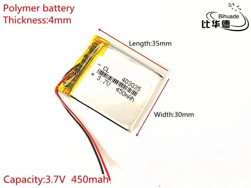 1 pcs 3.7 V 450 mAh 403035 แบตเตอรี่ลิเธียมโพลิเมอร์ Li - Po li ion แบตเตอรี่เซลล์สำหรับ Mp3 MP4 MP5 GPS PSP โทรศัพท์มือถือบลูทูธ