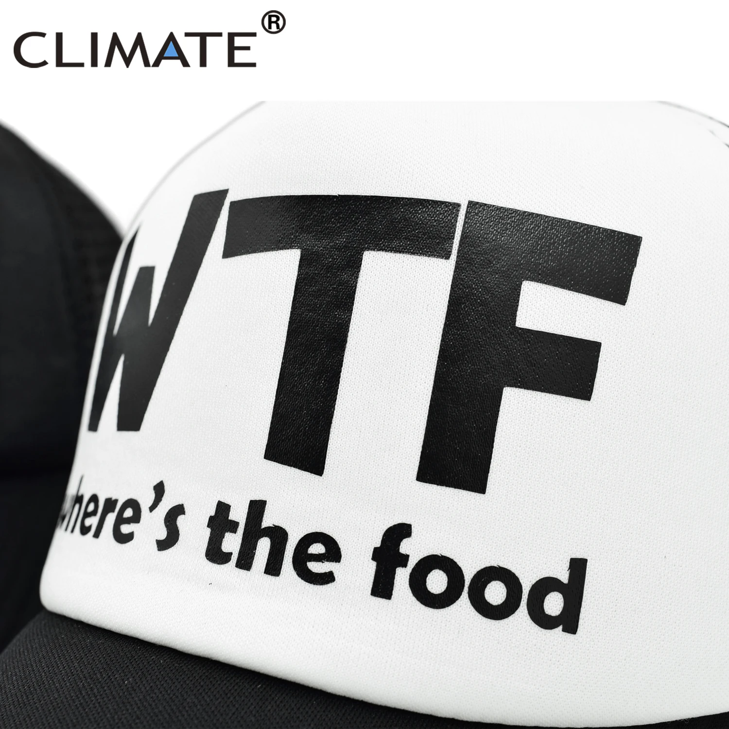 CLIMATE WTF Funny Trucker Caps Men Funny WTF Baseball Caps Foodie Snacks Cate Fans Cap Hip Hop Summer Mesh Caps for Men Women