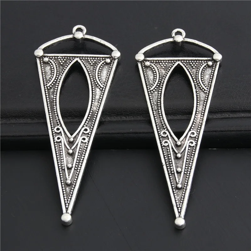 5pcs  Silver Color Large Inverted triangle Earing Charms With Hole Pendant Trendy Jewelry Finding Accessories 68x25.5mm A3016