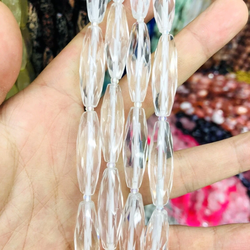 Wholesale 2strings Natural Clear Quartz Faceted Rice Beads, Approx 10x30mm Faceted Olive Gem Stone Beads 15.5