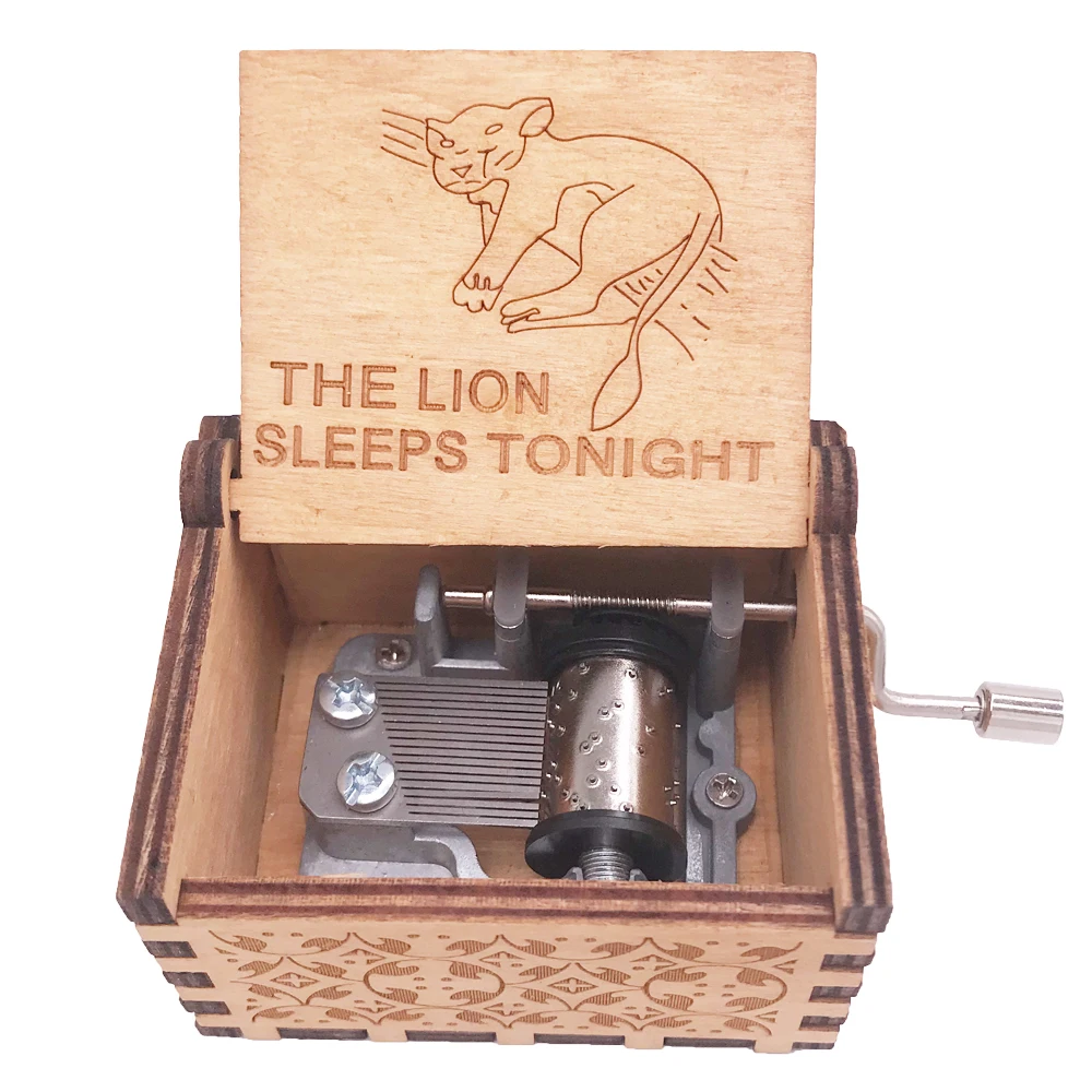 Mini Music Box 18 Note Hand Crank Musical Box Carved Wood Musical Gifts Engraved Wooden Music Box,Play The Lion Sleeps Tonight