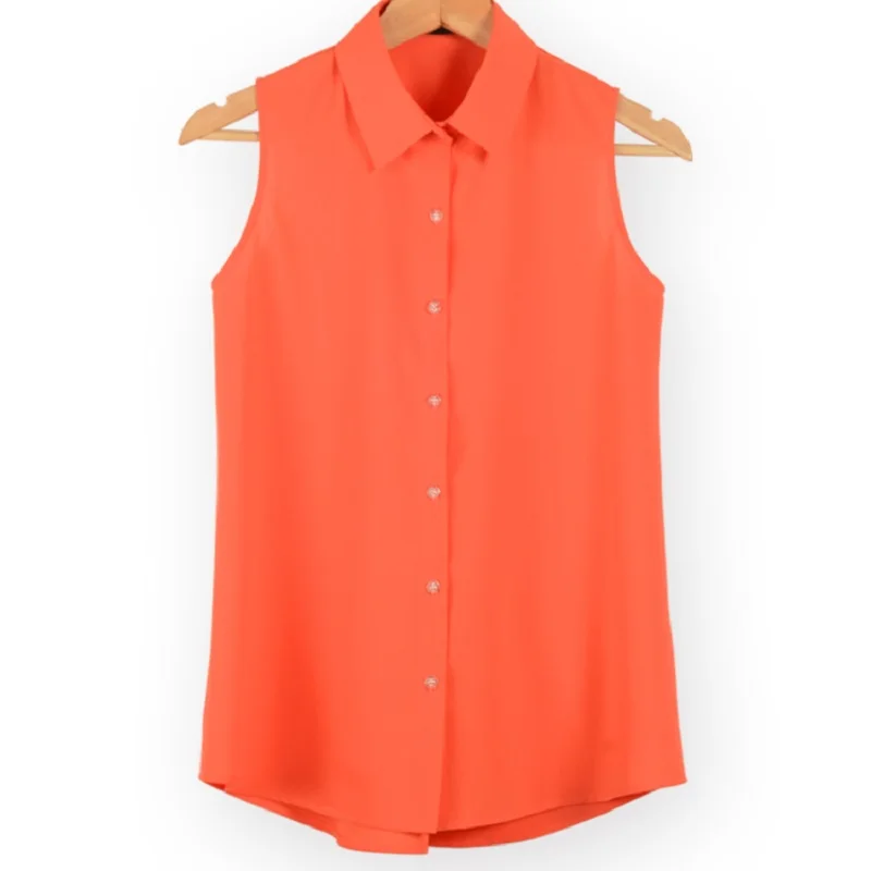 Women Turn-down Chiffon Blouse Summer Shirt Blusas Femeninas Solid Vest Tops Loose Sleeveless Thin And Light Chiffon Blouse