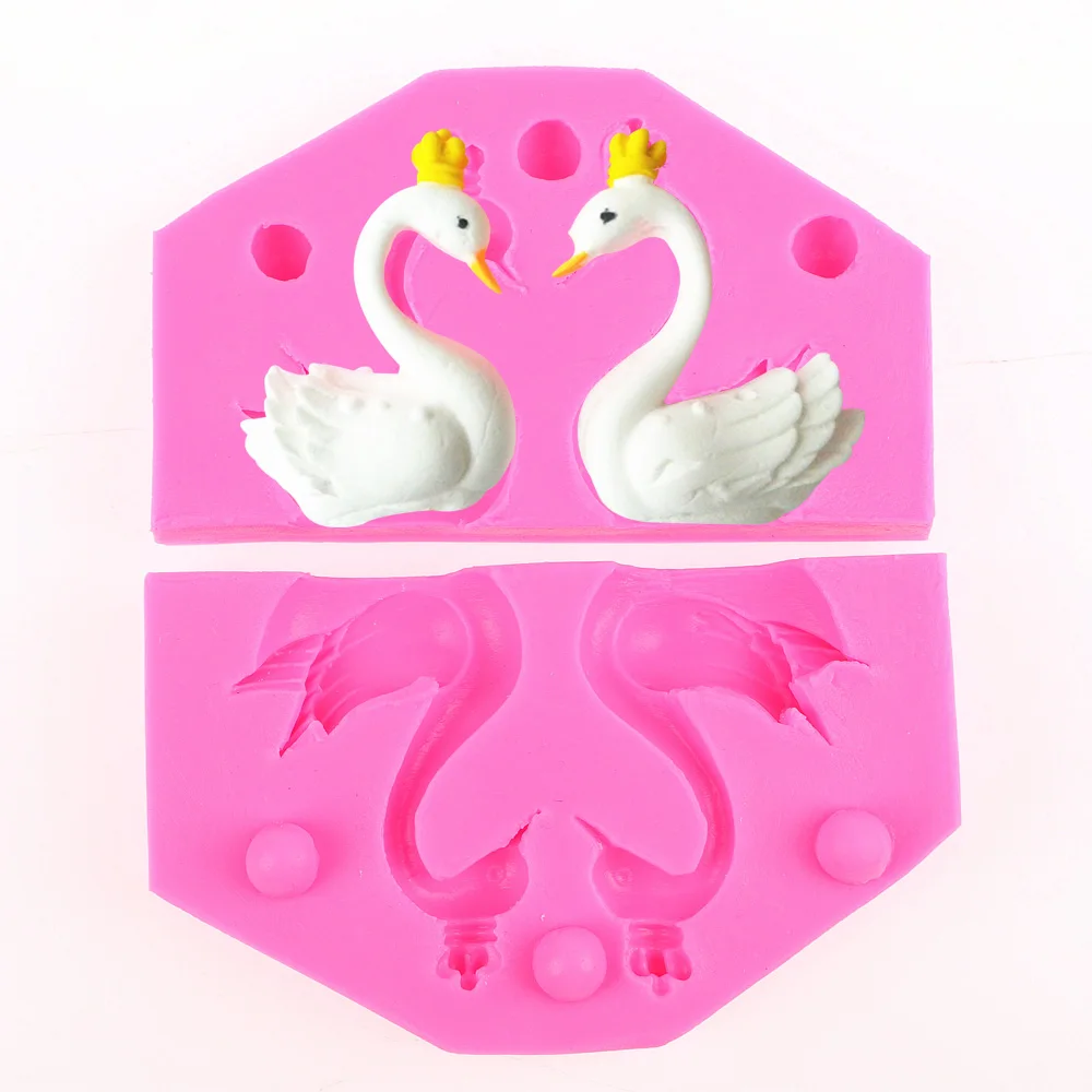 2 Pcs/ set 3D Swan soap mould chocolate cake decorating tools DIY baking fondant silicone mold F0441