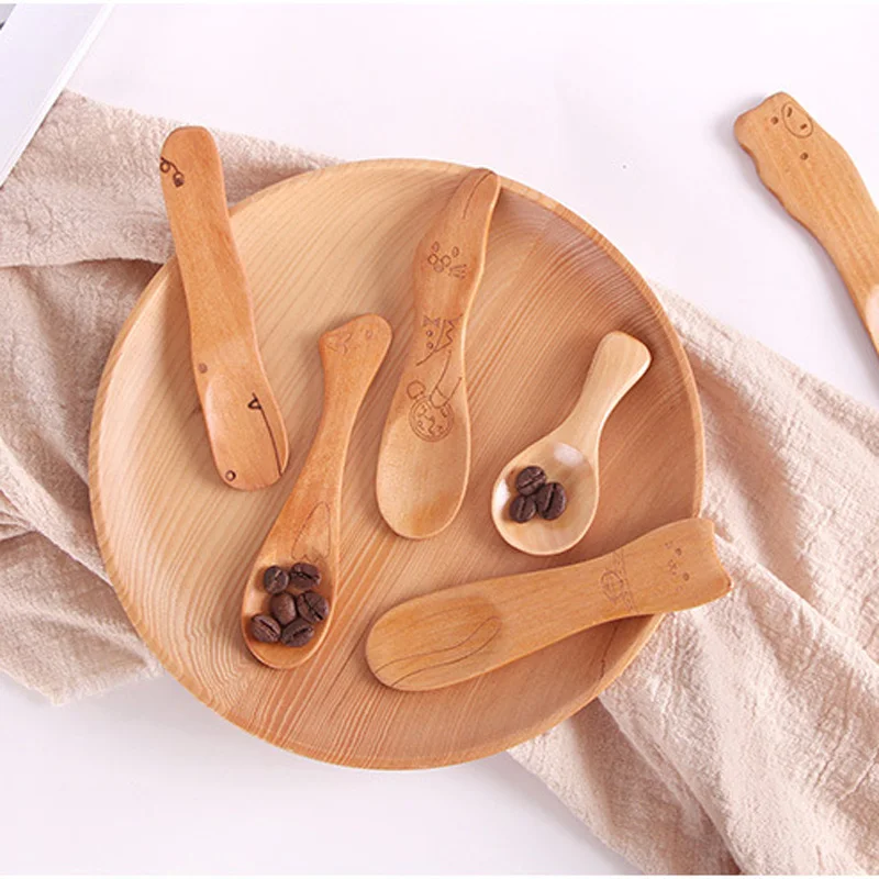 200pcs/lot Novelty Wood Ice Cream Spoon Cute Animal Spoon For Kids Ice Cream Dessert Wooden Spoon LX0163