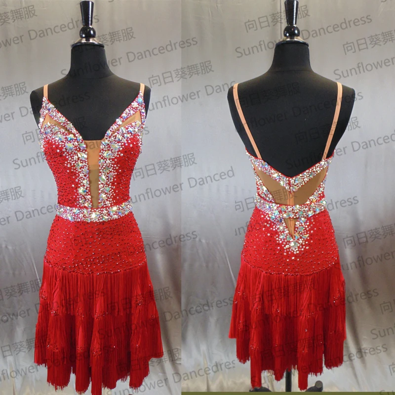 

Rumba Jive Chacha Latin Dance Dress,ballroom dress,dance wear, fringe latin dress , DressSunflower Dance Dress,red