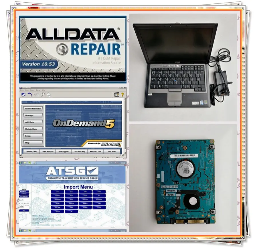 

2018 installed version alldata and mitchell & ASTG all data 10.53 mitchell ondemand 3in1 hdd 1tb with computer D630 laptop 4g