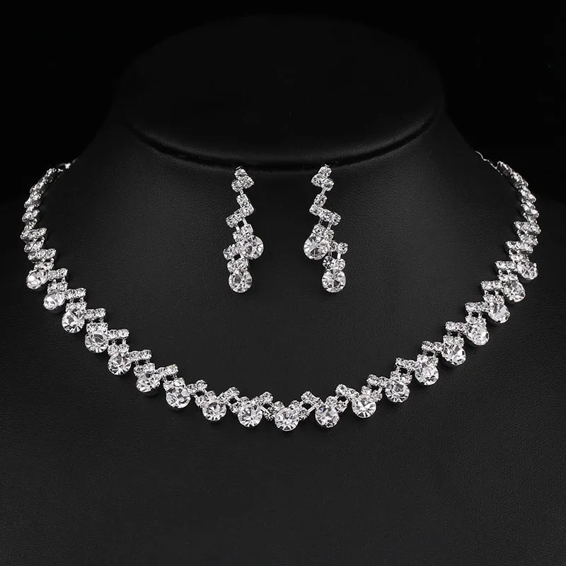 TREAZY Pearl Crystal Bridal Jewelry Sets Silver Color Waving Choker Necklace Earrings Sets for Women Party Wedding Jewelry Sets