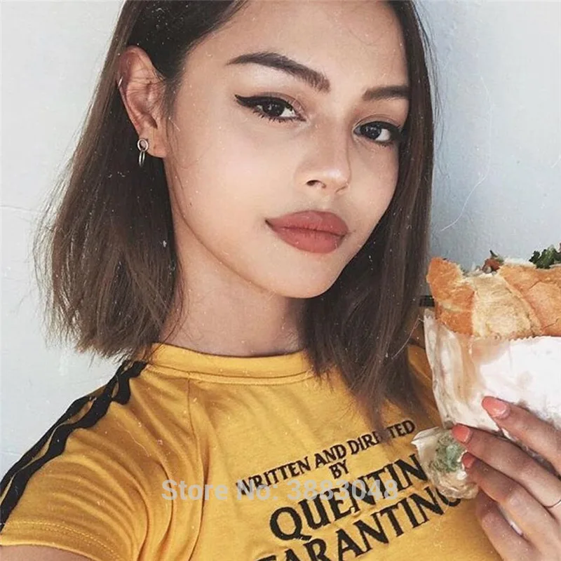 QUENTIN TARANTINO Crop Tops Women Short Sleeve Side Stripe Turtleneck Skinny Short T-Shirt 2018 Harajuku Sexy Cotton Short Tees
