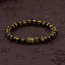 Women's Retro Tibetan Black Beads Carve Mantra Om Mani Amulet Bracelet Men  Vintage Buddhist Meditation Jewelry AB285