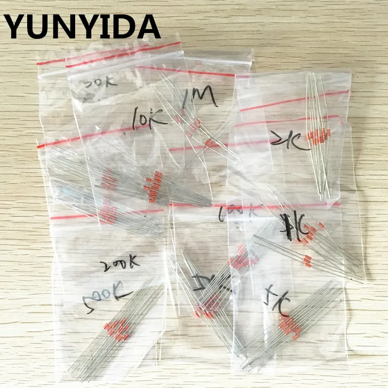 100pcs=10value*10pcs NTC Thermistor Resistor Kit  NTC-MF58 1K 2K 5K 10K 20K 50K 100K 200K 500K 1M  +/-5% 3950B