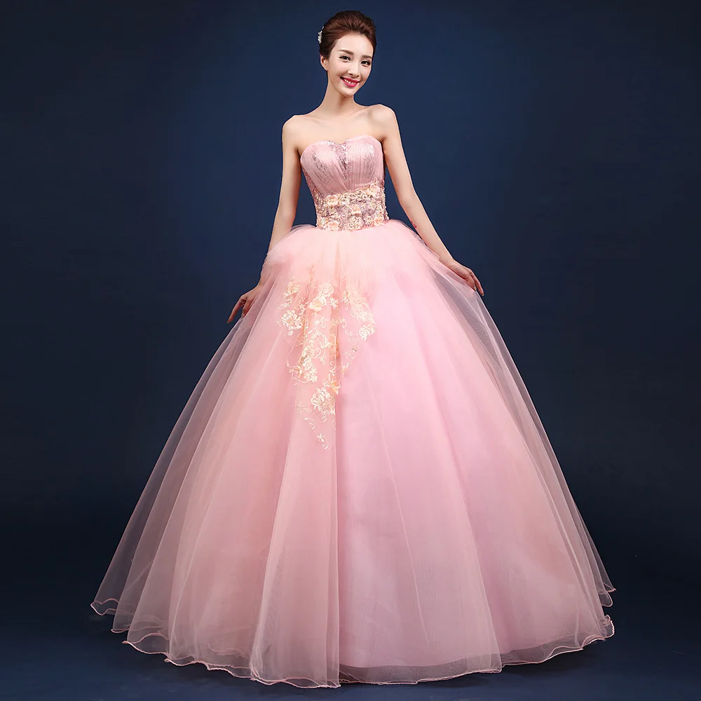 

Freeship light pink sequined flowers princess theme party ball gown medieval dress Gown queen dress Victorian Belle ball