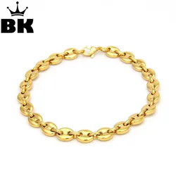 THE BLING KING 8mm Stainless Steel Mariner Link Chain Bracelet Gold silver color Plated Mens 22.5cm Jewelry Lobster Clasp