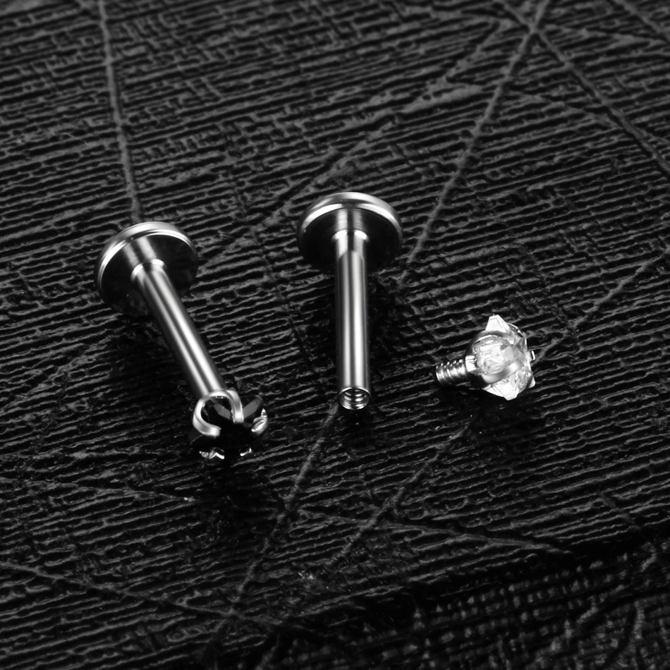 1PC 16G Stainless Steel Labret Piercing Internal Thread Helix Tragus Stud Earring CZ Gem Cartilage Lip Piercing Jewelry Women
