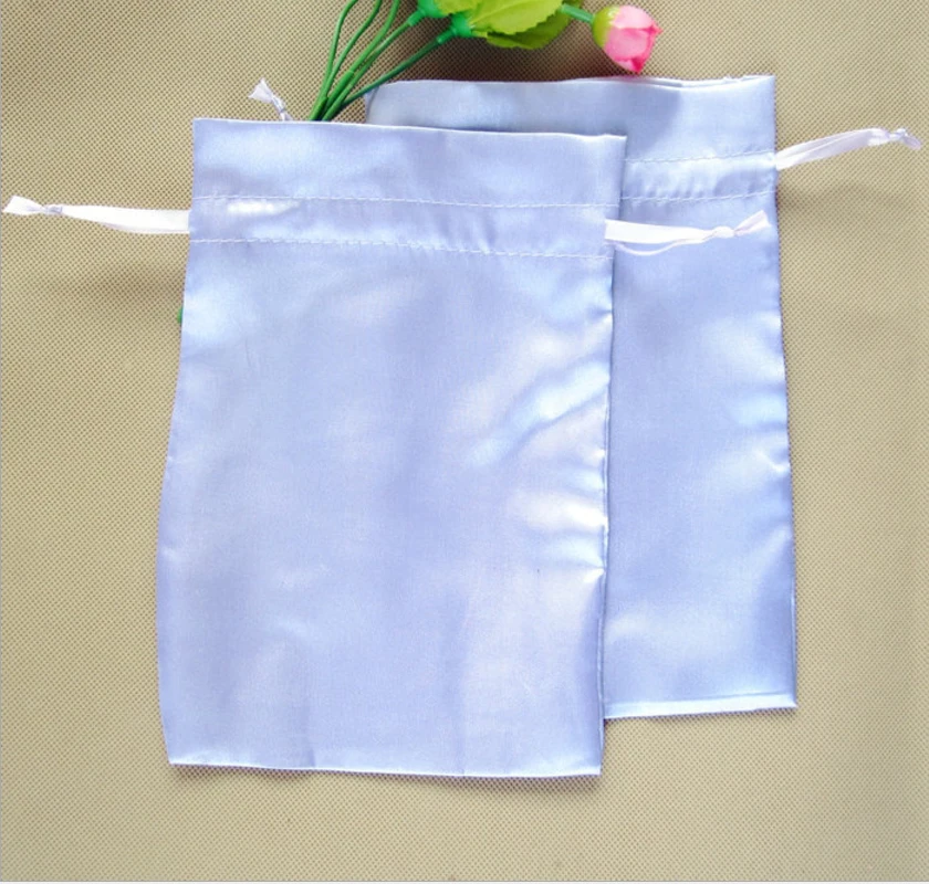 wholesale high quality satin fabric jewelry pouch custom drawstring wig hair bag for gift storage and packaging