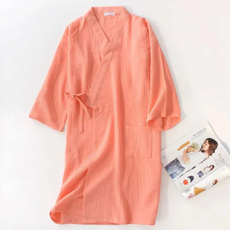 Estate nuovo abito sottile Unisex sciolto uomini e donne accappatoio in stile giapponese 100% cotone stropicciato Sleepwear sleepprobe home Leisure wear