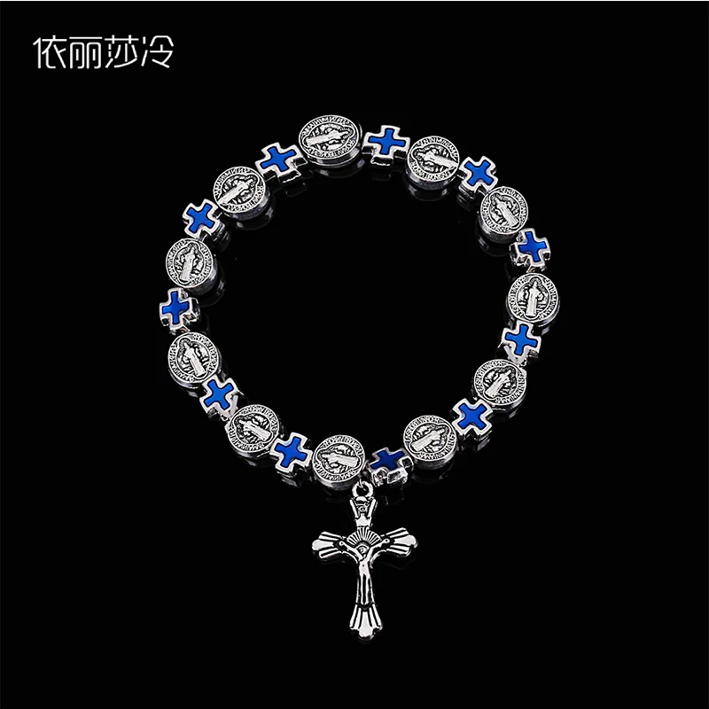 يسوع الصليب مطرز سوار، المسيح سانت سانت بنديكت سوار مطرز، المسيح الأساسية مطرز سوار القلب المقدس. #1