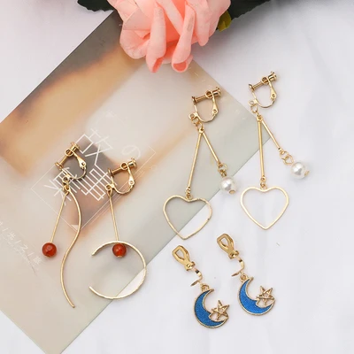 GRACE JUN 3 Pairs /set New Charm Korea Style Clip on Earrings No Pierced for Women Girl Party Wedding Fahsion Ear Clip Wholesale