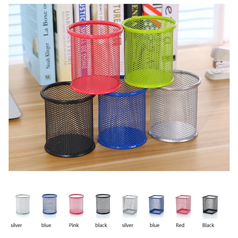 금속 사각형 메쉬 책상 홀더 펜 홀더 연구 연필 컵 브러쉬 냄비 바구니, 학교 홈 오피스 용품