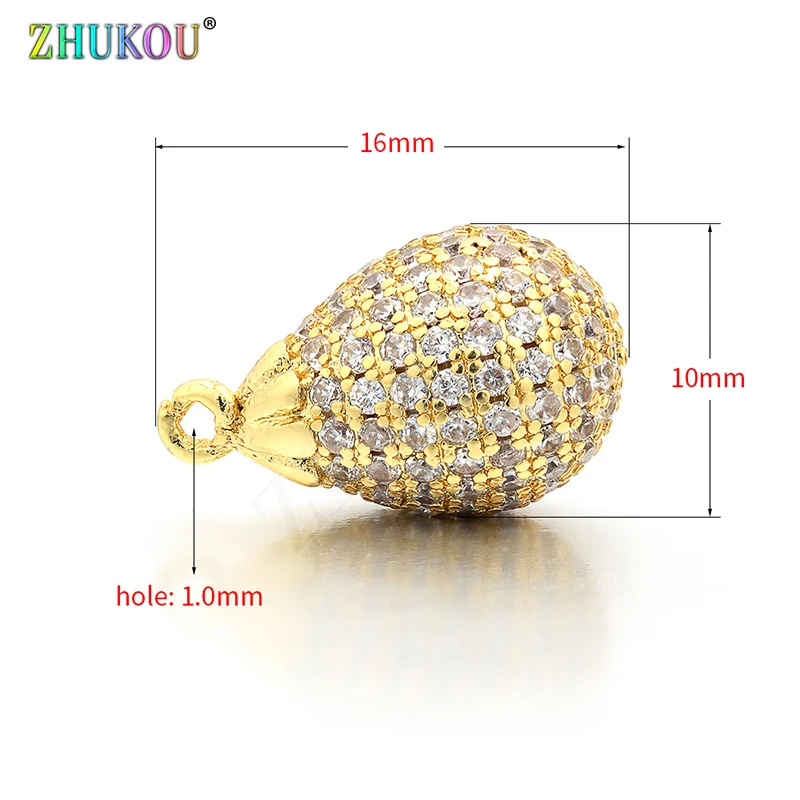 Dijes de circonita cúbica de latón, colgantes en forma de gota de agua, hallazgos de joyería Diy, agujero: 1mm, modelo: VD374, 10x16mm, nueva moda
