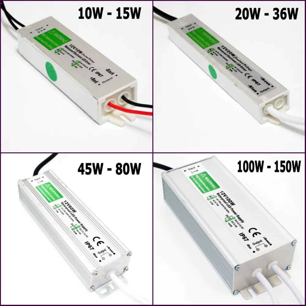 IP67 Waterproof 12V LED Driver 10W 15W 20W 24W 30W 36W 45W 50W 60W 80W 100W 120W 150W Power Supply for LED Strip 3528 5050