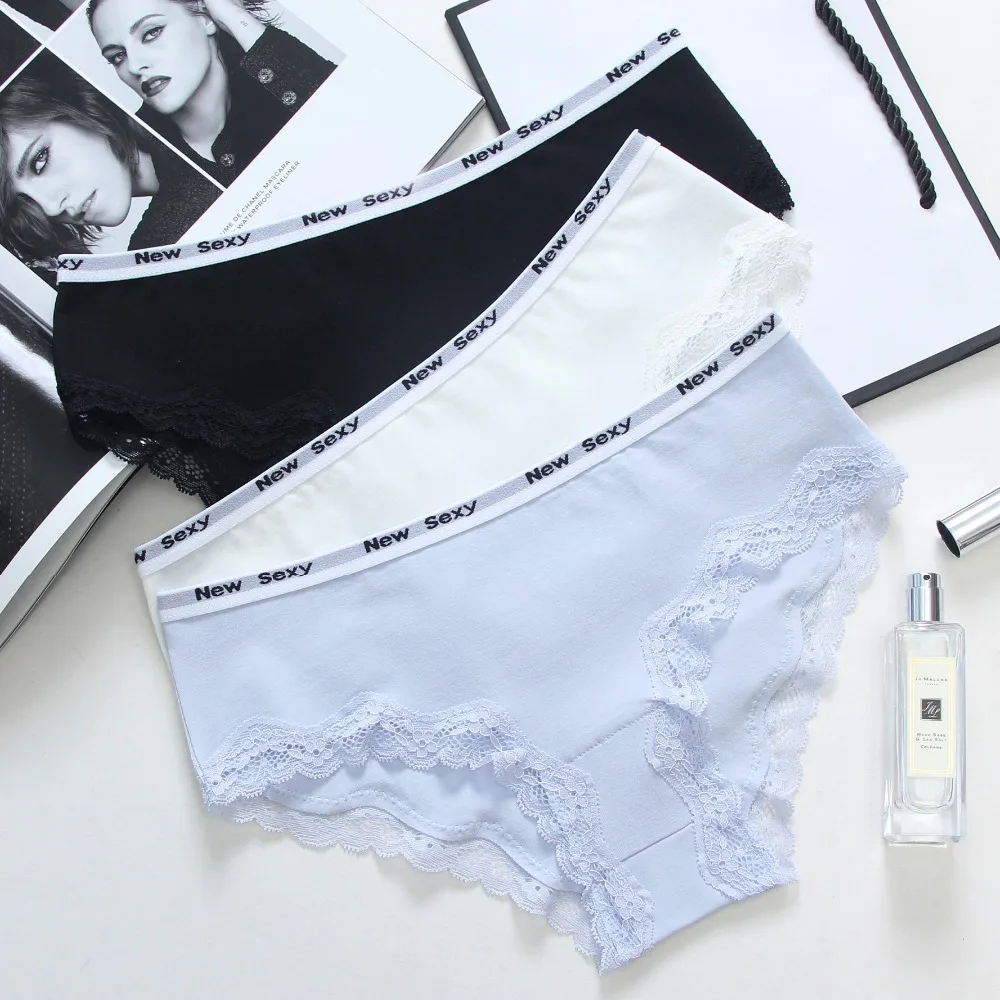

QA068 Top selling women sexy cotton lace panties cute letter print low waist underwear female briefs
