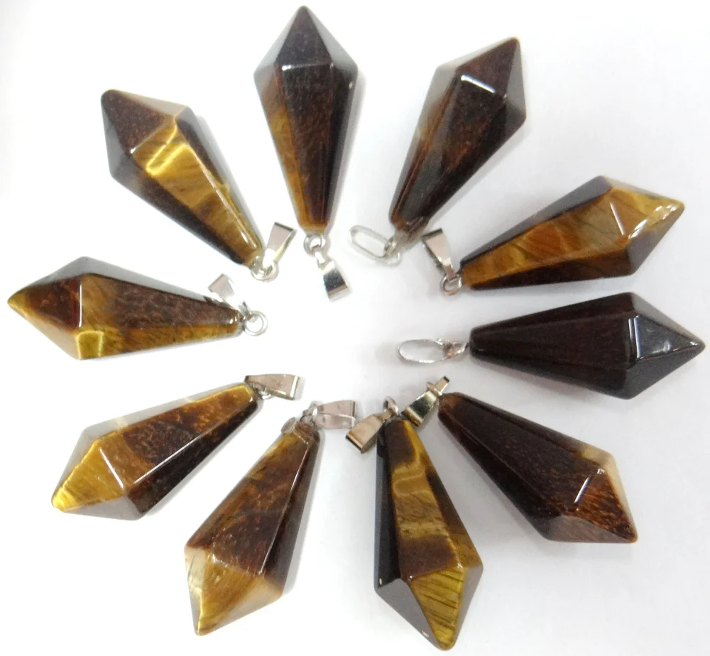 Natural stone Turquoises Quartz Crystal tiger eye opal pendulum Hexagonal pyramid pendant for diy Jewelry making necklace 12pcs