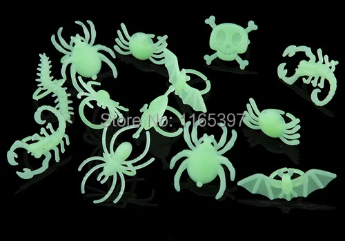 Glow trong bóng tối skull bat spider nhẫn rất nhiều của 12 các loại pattern nhựa halloween nguồn cung cấp bên pinata đồ chơi cosplay make up