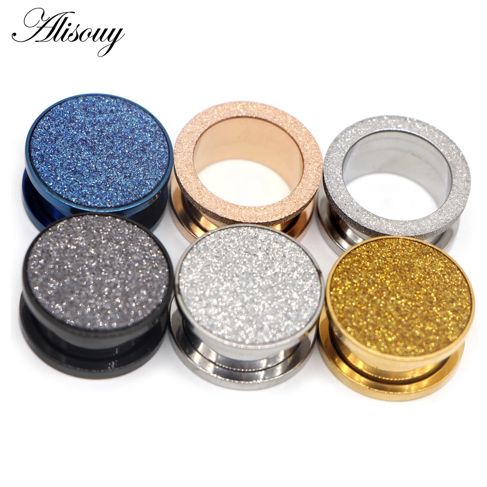 Alisouy 1PC Glitter Frosted Black Rose Gold Color Ear Plug Screw Piercing Tunnel Expander Flesh Gauges Body Jewelry Earrings