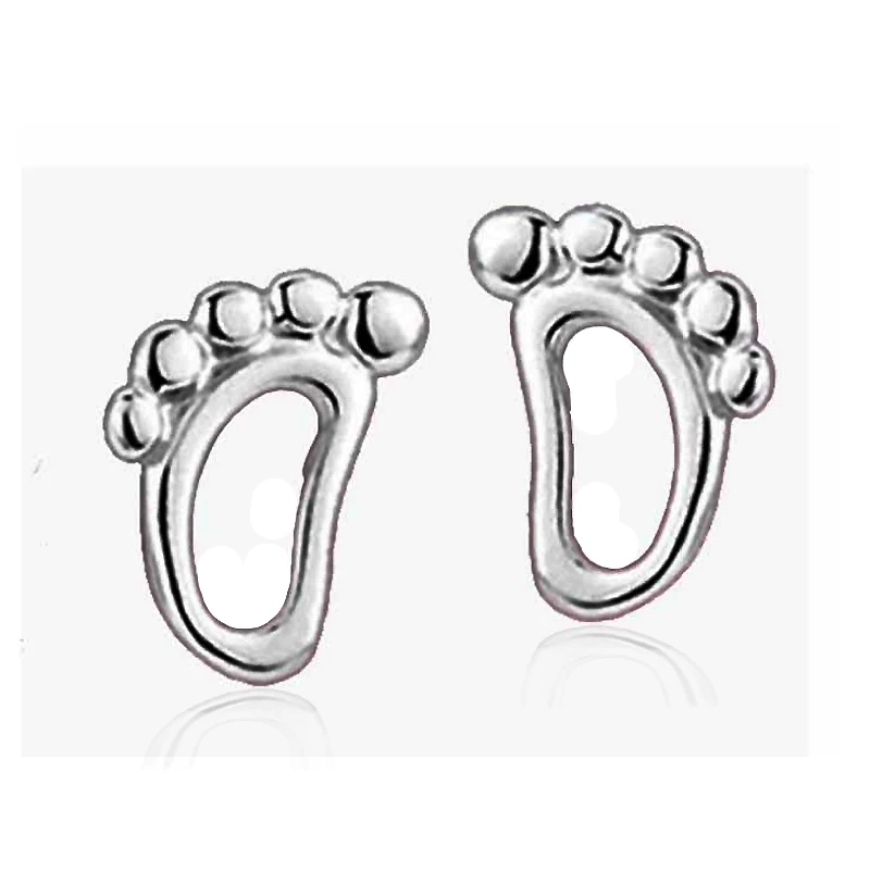 Lovely Woman Girl's Jewelry Shiny Little Feet Design 925 Sterling Silver Stud Earrings Fashionable Gift Free Shipping