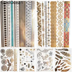 Cadenas cuerpo brazo arte tatuaje pegatinas oro pulsera metálica chica transferencia de agua tatuaje hoja mujeres pierna Flash joyería falsa tatuajes