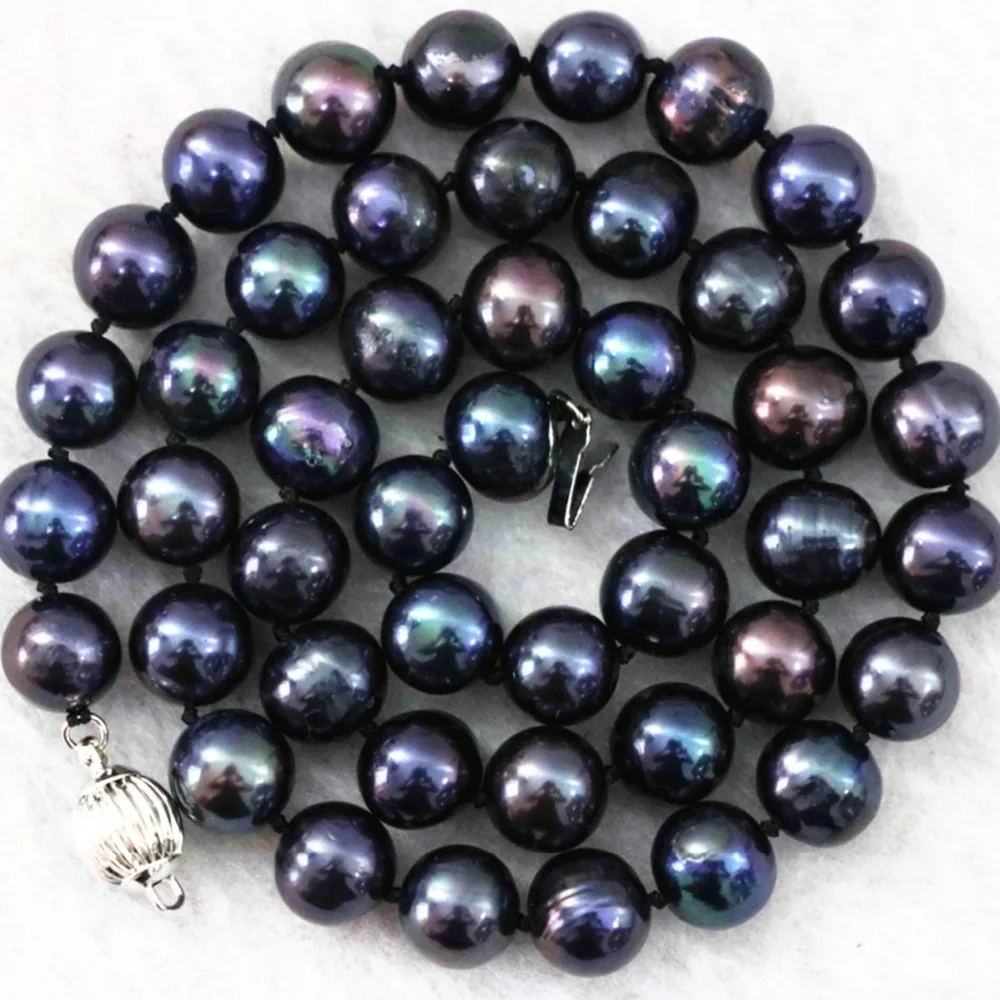 

Natural black freshwater pearl 7-8mm irregular round beads hot sale jewelry necklace 18" B1024