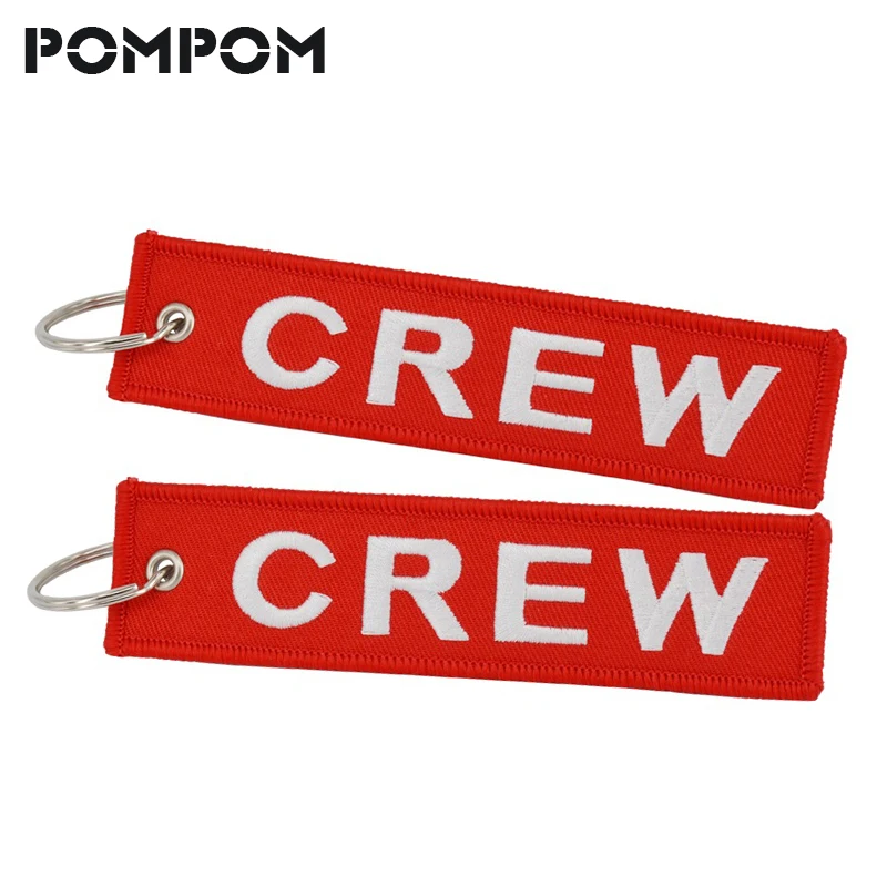 

10 PCS/LOT Fashion Crew Keychain llaveros Luggage Tag Embroidery Red Crew Keychain for Aviation Gifts OEM Motorcycle Keychains