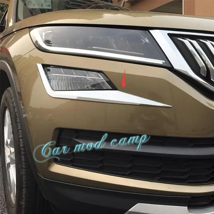 Dla Skoda Kodiaq 2017 2018 2019 ABS Chrome przednie światło przeciwmgielne dekoracyjne paski pokrywa wykończenia 2 sztuk Car Styling akcesoria!