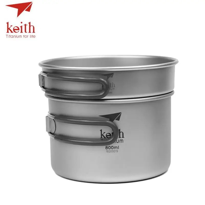 

Keith 2 In1 Titanium 400ml Pan 800ml Pot Bowl Set With Folding Handle Cook Set Ultralight Camping Picnic Cookware Utensil Ti6012