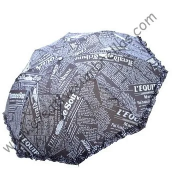 Three fold  umbrellas,hand open,parasol,sunshade,supermini,arced umbrellas,lacing,English newspaper design,fashion assorted type