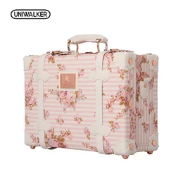 UNIWALKER-caja de maletero Vintage impermeable para mujer, bolsa de equipaje, Maleta pequeña, caja decorativa Floral con correas, 12 