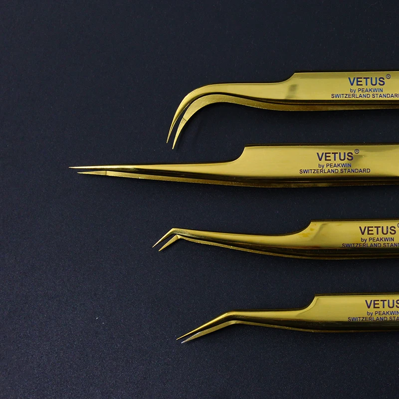 2019 NEW 100% Vetus MCS Series Golden Color Premium Super precision Tweezers for Eyelashes Extension Pinzas