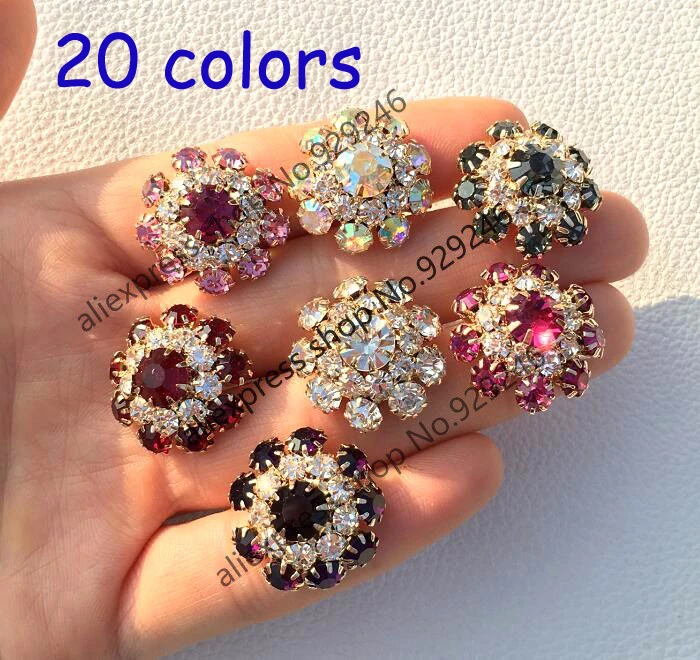 10pcs/lot 22mm pink AB white peacock green purple wine red crystal rhinestone gold metal button sewing-on garments accessory