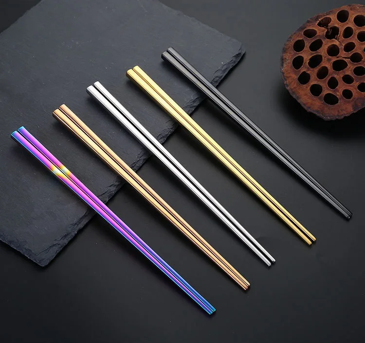 100pairs 304 Stainless Steel Chopsticks Square Anti Scalding Chopsticks Titanium Plating Gold Rainbow Black WB216