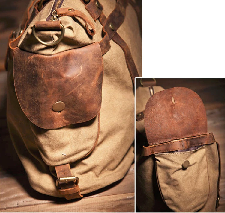 Vintage Military Canvas + Genuine Leather Men Shoulder Bag Sling Crossbody Bag Tote Handbag Men Canvas Messenger Bag  Leisure